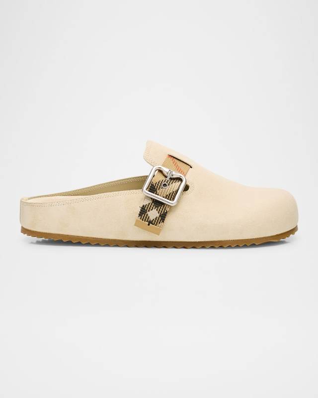 Urchin Suede Check Buckle Clogs